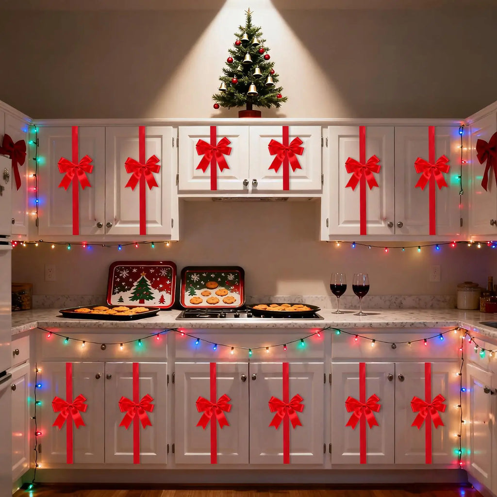 Christmas Cabinet Ribbons Bows Reusable Holiday Decorations Red Qme