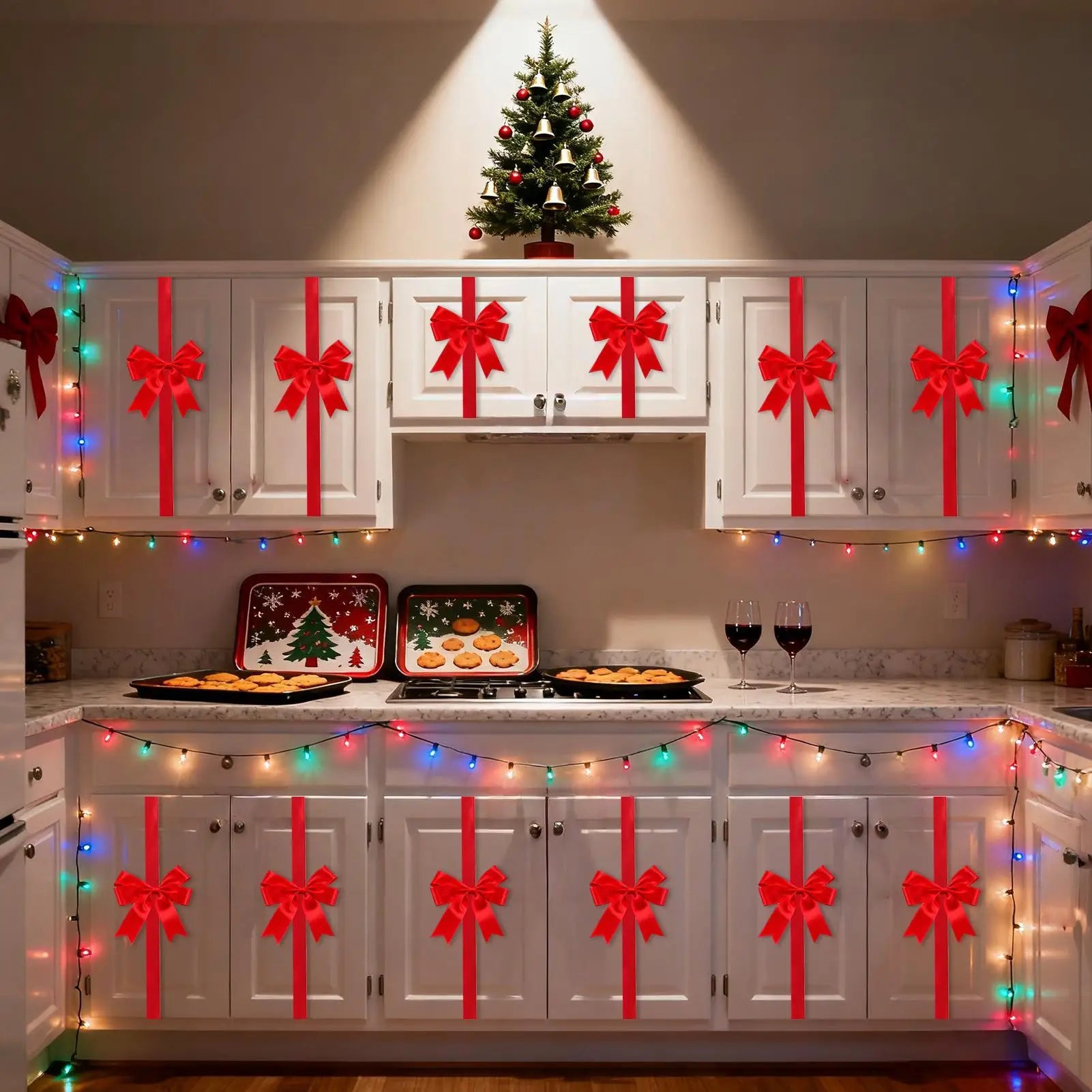 Christmas Cabinet Ribbons Bows Reusable Holiday Decorations Red Qme