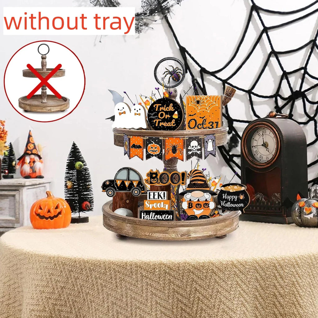 Halloween 2D Wooden Desktop Sign, No Tray, Orange Black Car Magic Pot, Witch Dwarf Ghost Decoration, Halloween Home Decor Qme