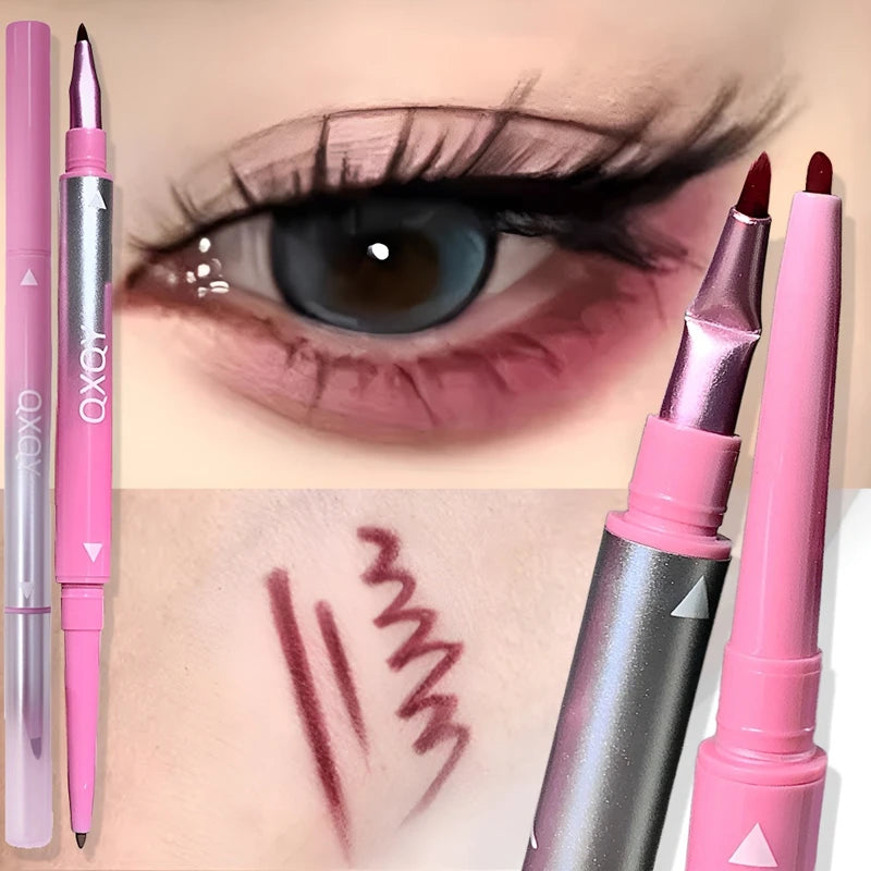 Double Head Eyeliner Gel Pencil with Angled Brush Long-lasting Natural Red Black Brown Non-smudge Quick Drying 3D Silkworm Pen Qme