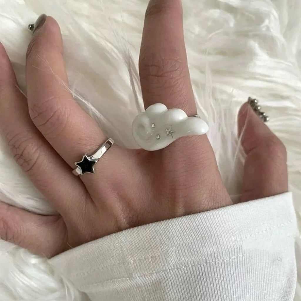 Y2K Cute Wings Personality Angel Wings Five-Pointed Star Simple Design Open Ring for Women Men Punk Gothic Ring Opening Rings Qme