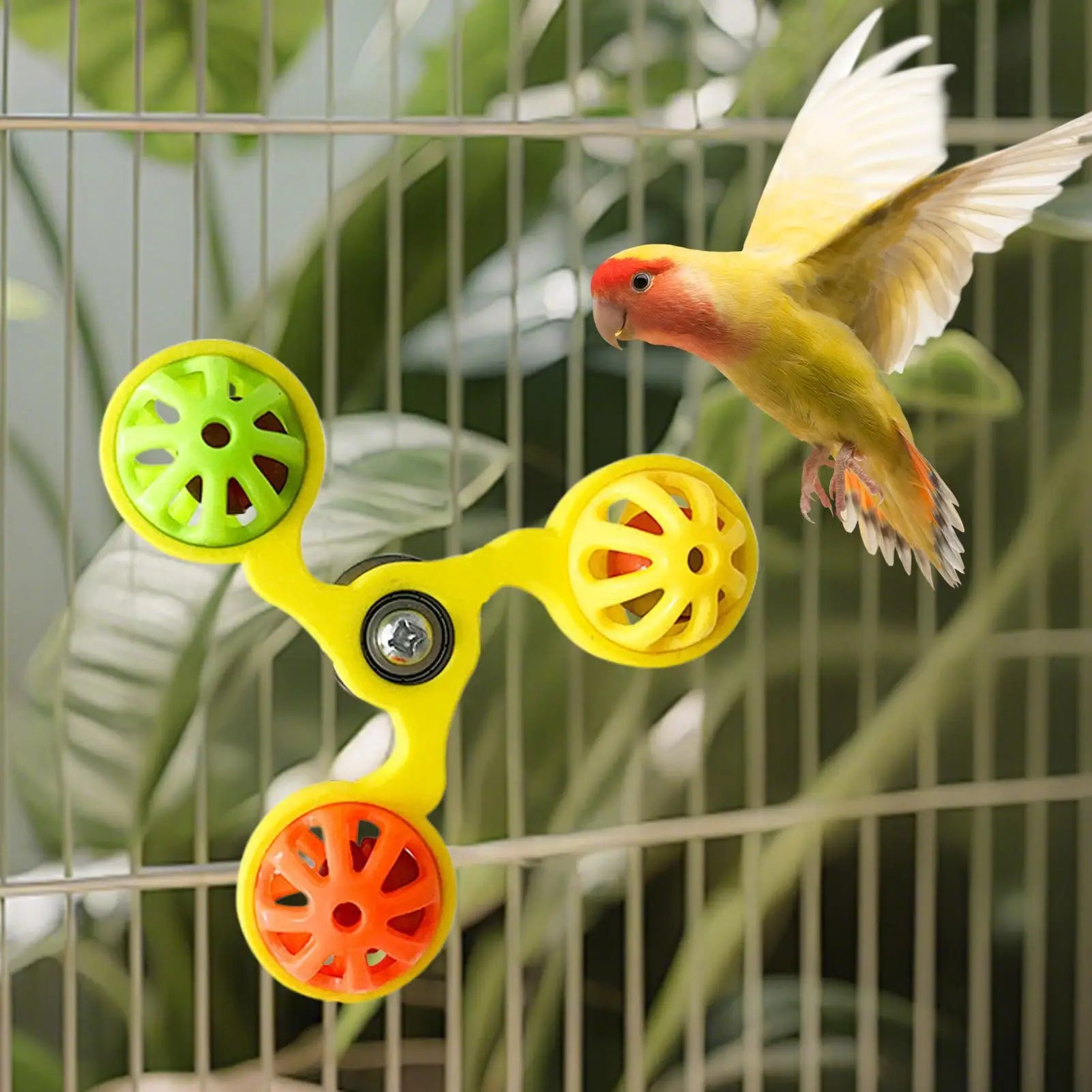 Bird Toys Fun Rotating Windmill with 3 Bells Bird Cage Toys for Parakeet Conure Cockatiel Lovebird Enrichment Play Chewing Qme