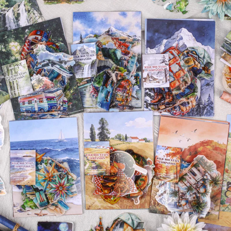 3 Bags Watercolor Landscape Theme Pack, Healing Scenery Journal Scrapbooking Materials, Versatile for Multiple Scenes Qme