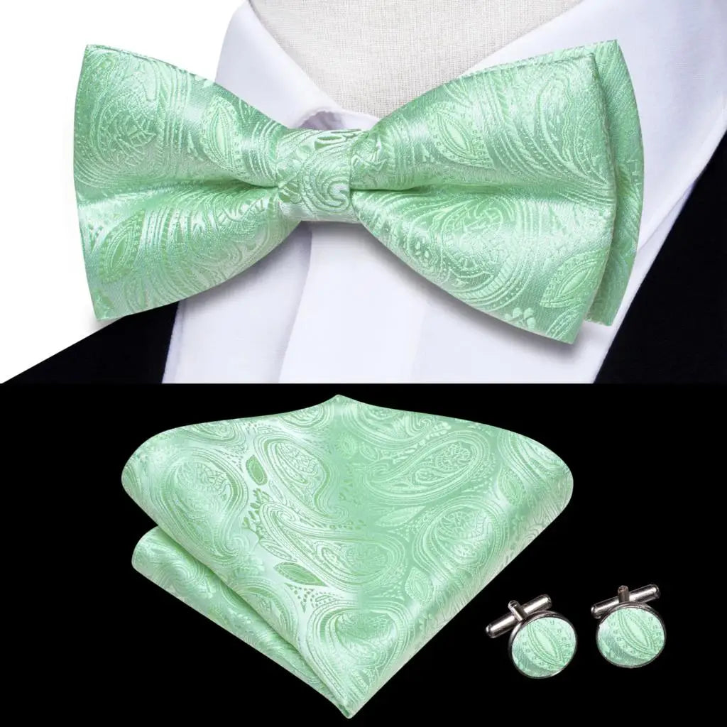Sage Mint Grass Teal Green Mens Bow Tie Hankerchief Cufflinks Qme LDLH0578