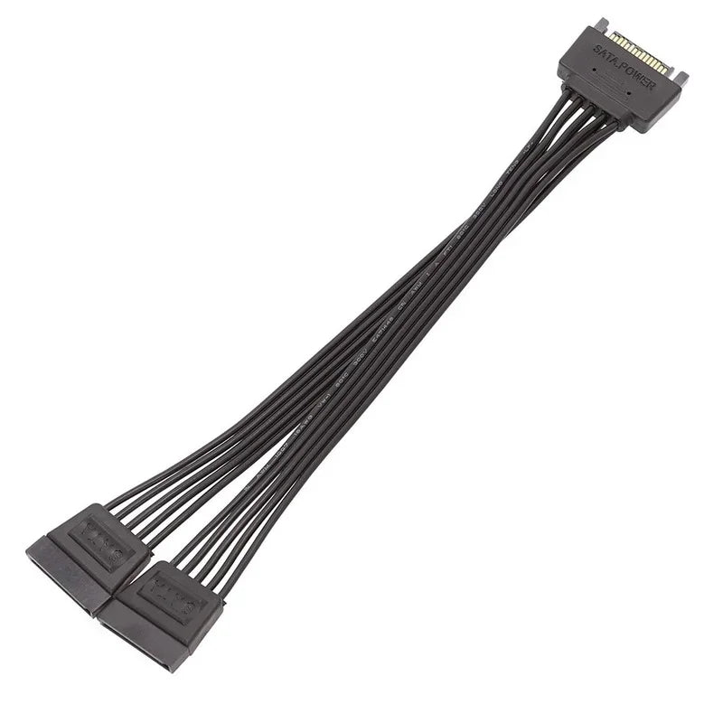 2pcs 15Pin SATA Splitter Adapter Converter Power Supply Cable Cord for 1 To 2/3/4/5 - Port PC Computer Hard Drive 4Pin 18AWG Qme black 2psc