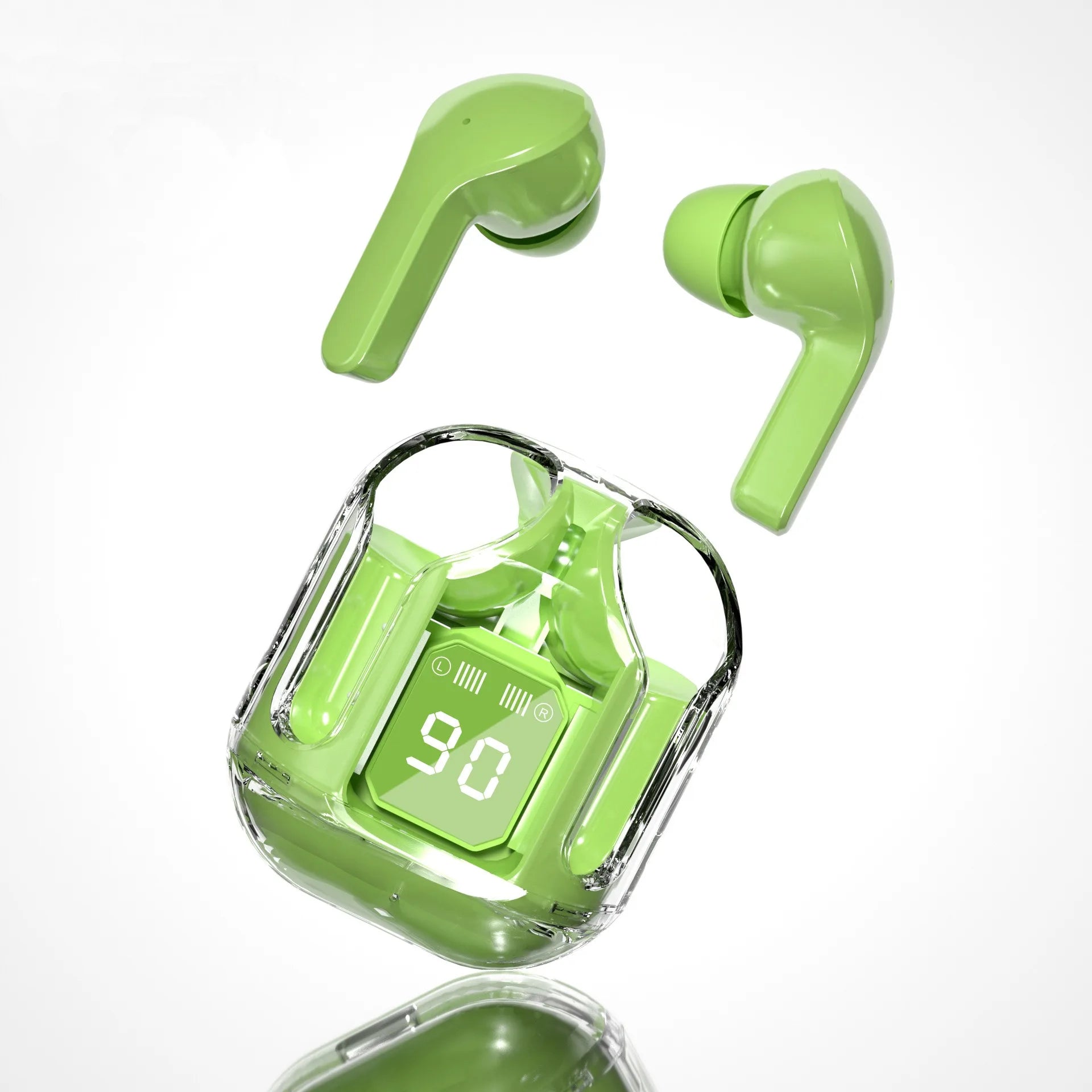 T6 TWS Mic Stereo Headphones With LED Power Digital Display Earbuds Wireless Bluetooth 5.0 Sport Gaming Headsets Noise Reduction Qme green