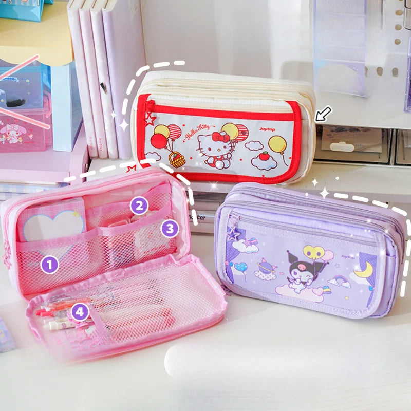 Hello Kitty Kuromi Multi-Layer Large-Capacity Pencil Case Stylish and Multifunctional Magnetic Clasp Pencil Case for Students Qme
