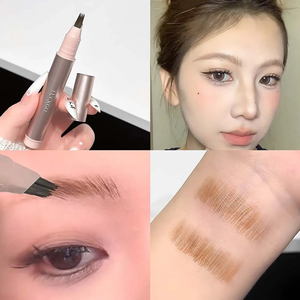Multi-fork Brush Eyebrow Pen Waterproof Long Lasting 4D Liquid Tattoo Brow Natural Look Hairline Filler Quick-drying Makeup Qme 02 Brown