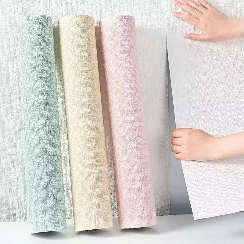 Thickened Waterproof Linen 3D Foam Self-Adhesive PVC Solid Color Background Wall Decoration Wallpaper Wall Sticker Qme