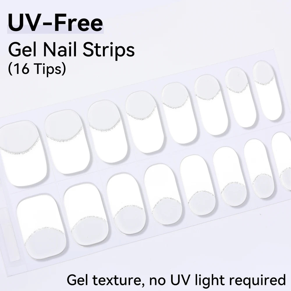 16Tips Pink Red French UV-Free Gel Nail Stickers Sparkly Shinning Qme CMK-0011