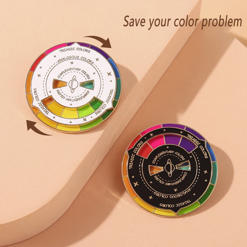 Round Color Metal Compass Enamel Pin Fashion Brooch Art Multicolour Badge Lapel Clothes Hat Jewelry Kid Gift Lapel Pin Wholesale Qme