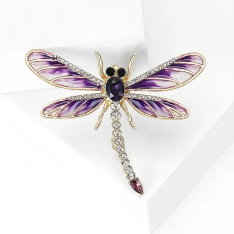 Fashion Alloy Enamel Dragonfly Brooch High-end Versatile Rhinestone Animal Brooch Women's Clothing Corsage Jewelry Accessory Qme Purple