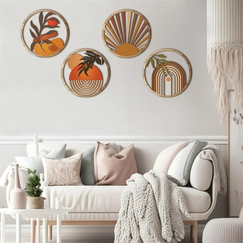 Wooden Wall Bohemian Art Farmhouse Country Yard Decoration Round Qme