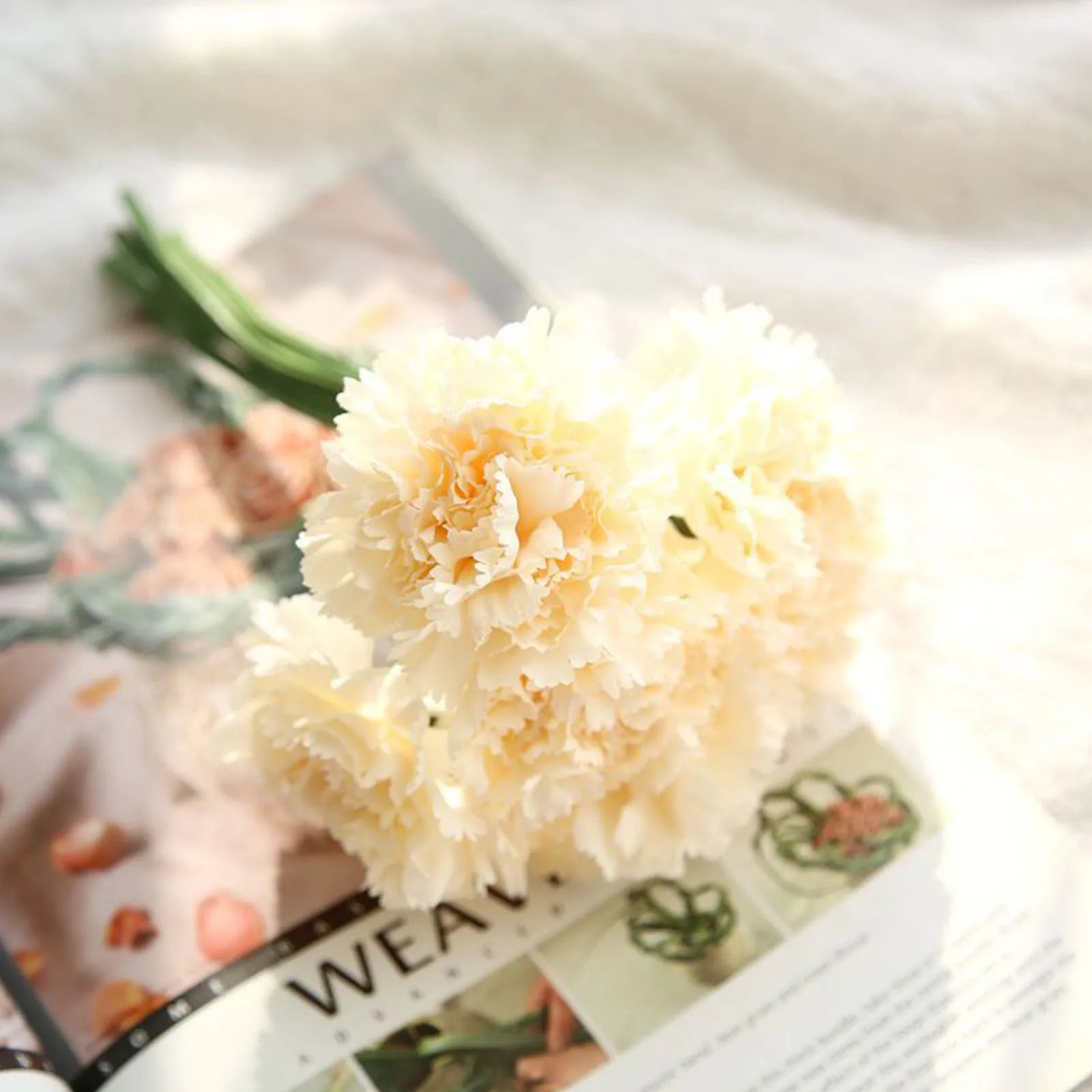 Beautiful Exquisite Successful Carnation Bouquet Holding Flowers Mother's Day Simulation Flower Decoration For Mom Makes Happy Qme Yellow L