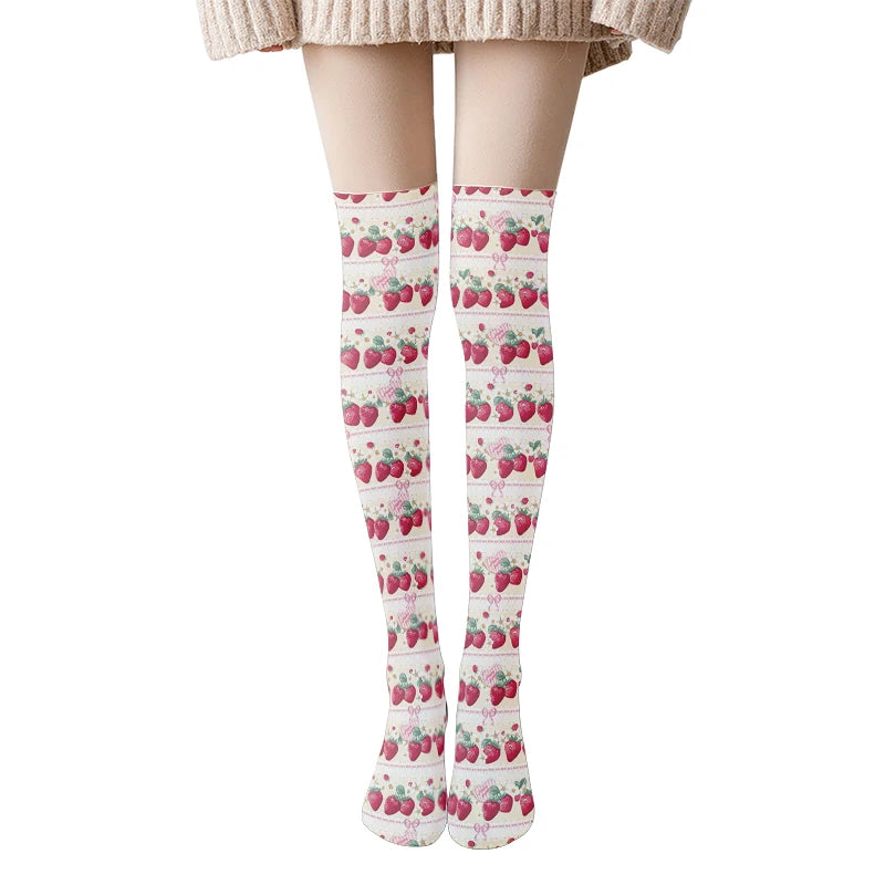 Fun Cartoon Women's Stockings Candy Strawberry Sexy Cute Tall-legged Qme style6 One Size