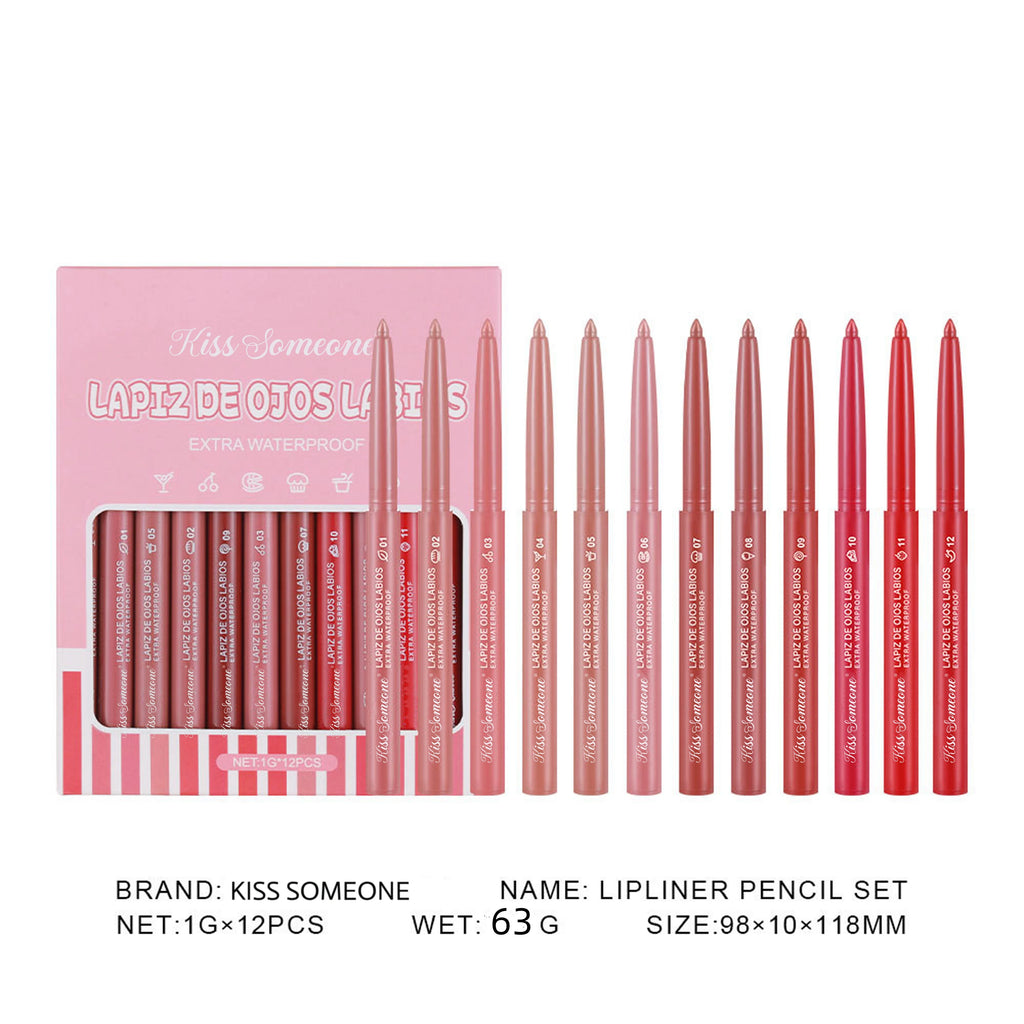 12 Colors Lip Liner Combo, Matte Lipstick Lip Liner Set, long-lasting Lip Pencil Waterproof & Non-Stick Cup, Smooth Texture High Qme