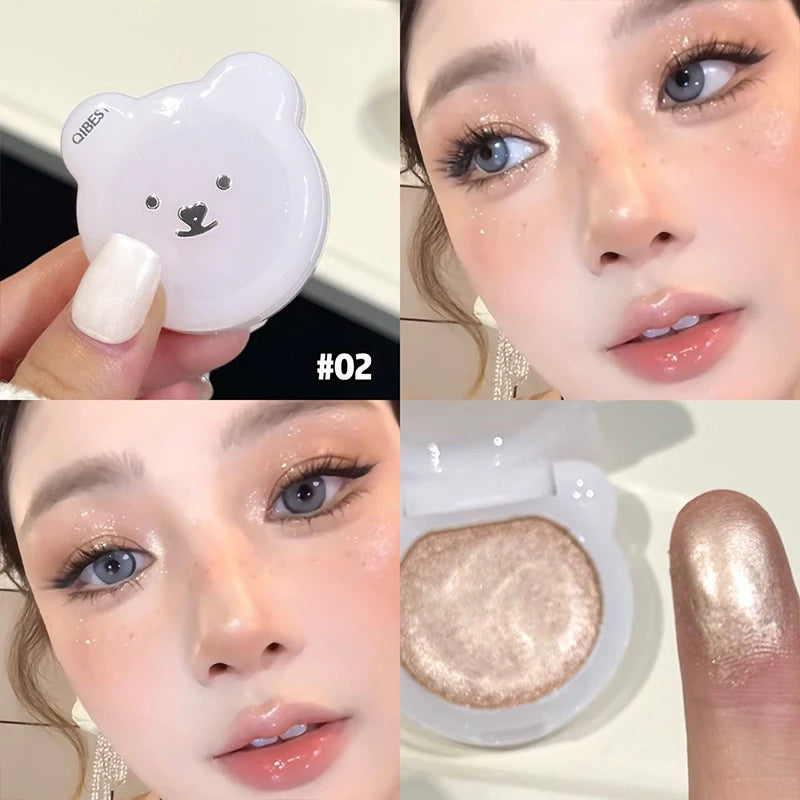 QIBEST Single Color Pearlescent Eyeshadow Palette Lasting Glitter Shiny Eye Shadow Multifunctional Face Blush Highlighter Makeup Qme 02
