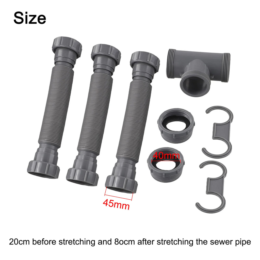 Adjustable Kitchen Sink Drain Set Double Sink Drain Kit P Trap Sink Drain Deodorant Strainer Hose Kitchen Accessories Qme