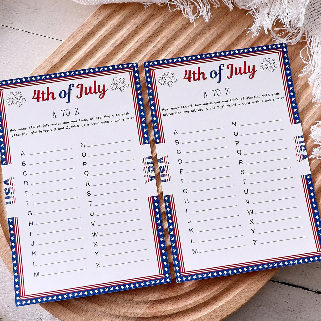 5–50Pcs “A to Z” Themed Game Cards with Star Borders—Creative Independence Day Gifts, Board Games, and Party Supplies Qme