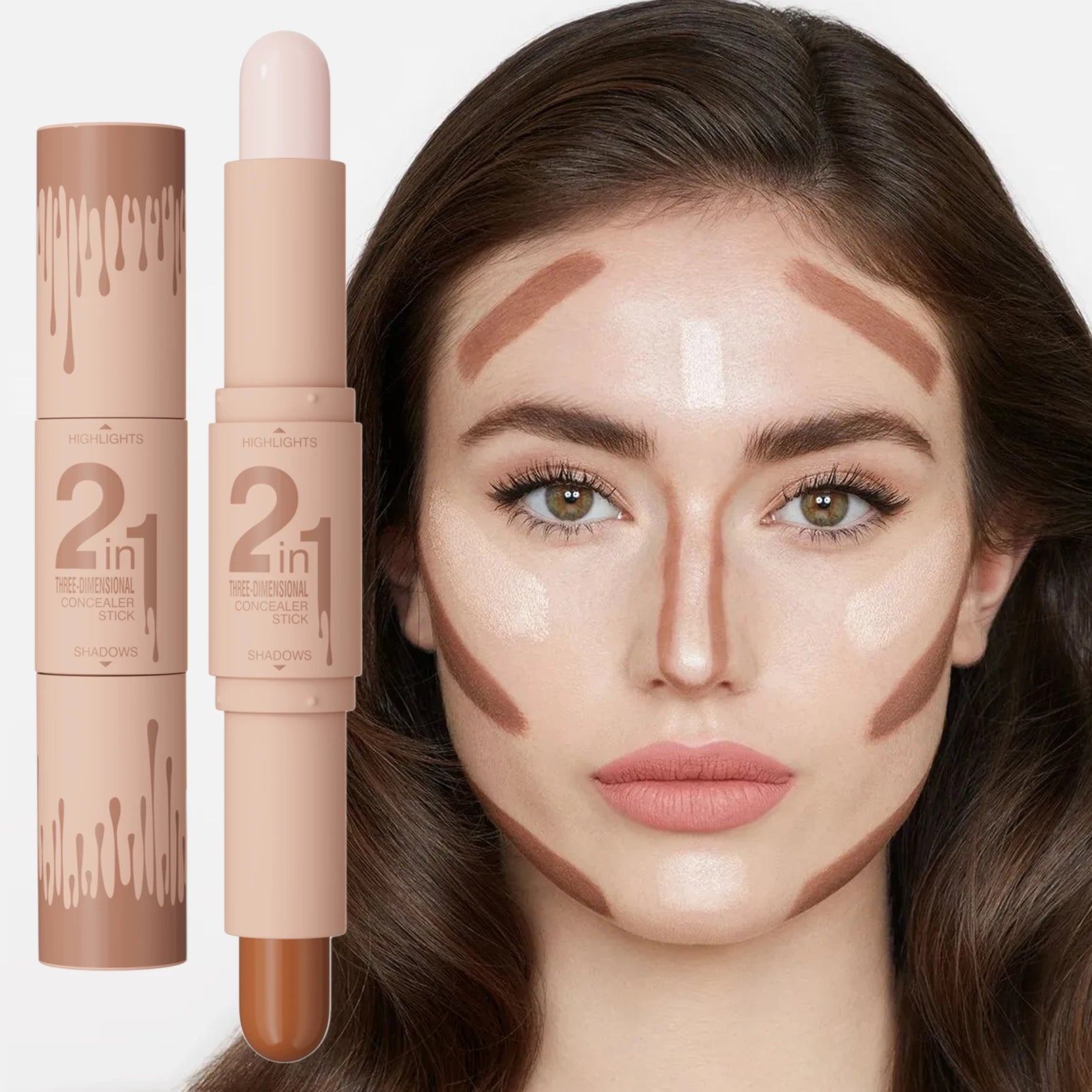 Double-ended dual-purpose high-light trimming stick, three-dimensional contour, nose shadow, facial shape, brighten and trimming Qme