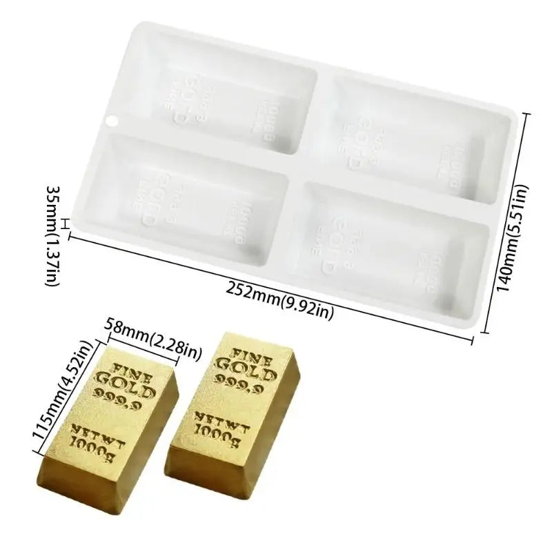 4-Cavity Gold Brick Mousse Cake Mold Bar Nugget Chocolate Dessert Qme A1