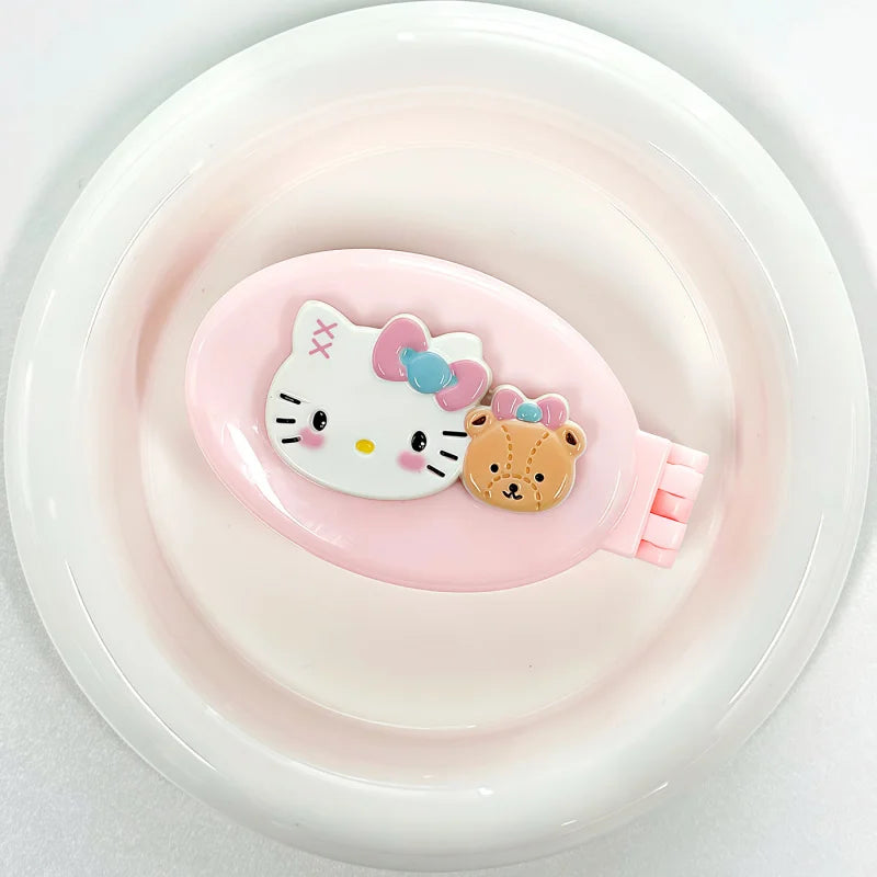 Hello Kitty Cute Creative Folding Mirror Comb Portable Mini Openwork Qme