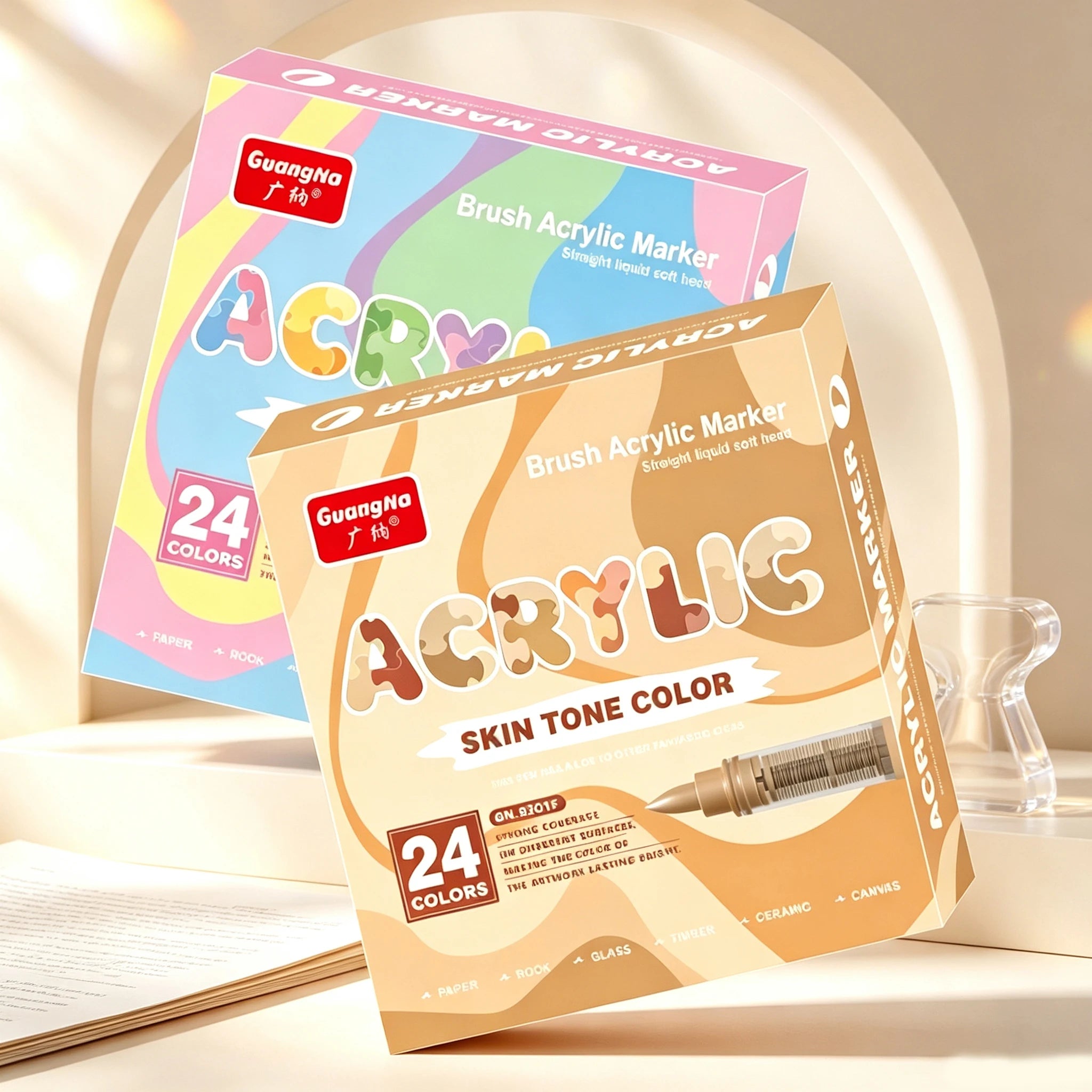 GN 24/48 Colors Brush Tip Acrylic Paint Markers Waterproof Permanent Ink for Canvas Stone DIY Craft Comic Coloring Art Supplies Qme