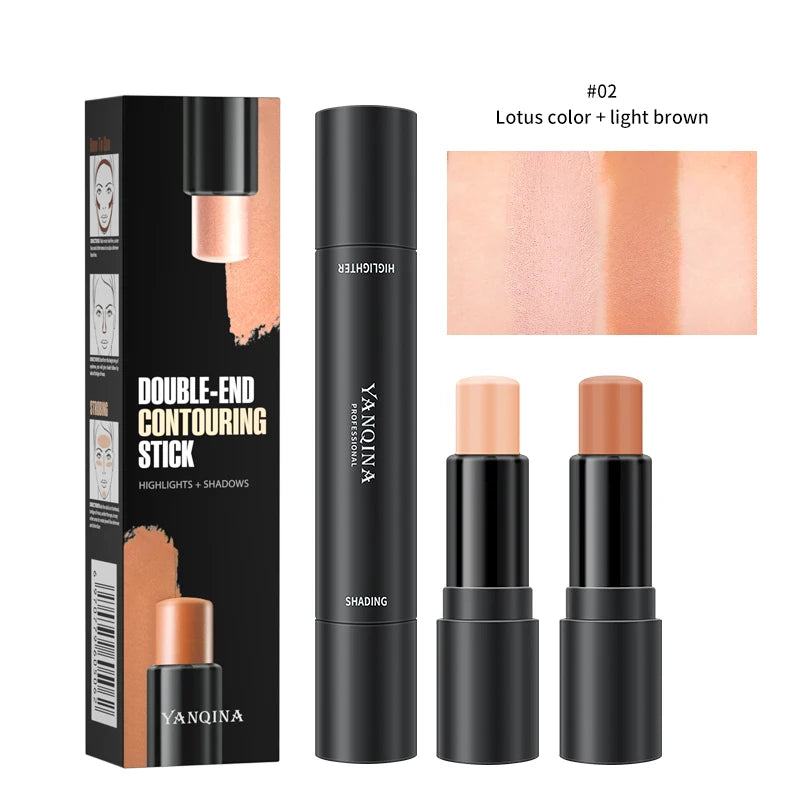 2-in-1 Dual-ended Contour & Highlight Stick, multifunctional facial contour stick, creates V-face and nose shadow, long lasting Qme 8506-2