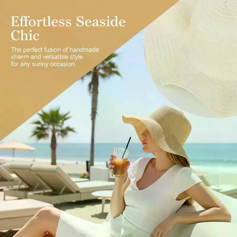 Summer Beach Wavy Edge Wide Brim Straw Hat Seaside Vacation Women Qme