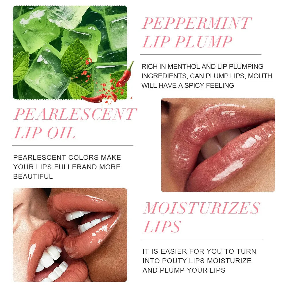 Shine Crystal Volume Lip Oil Plumping Pearl Gloss Pink Blue Hydrating Transparent Jelly Lip Gloss Serum Lip Care Makeup Cosmetic Qme