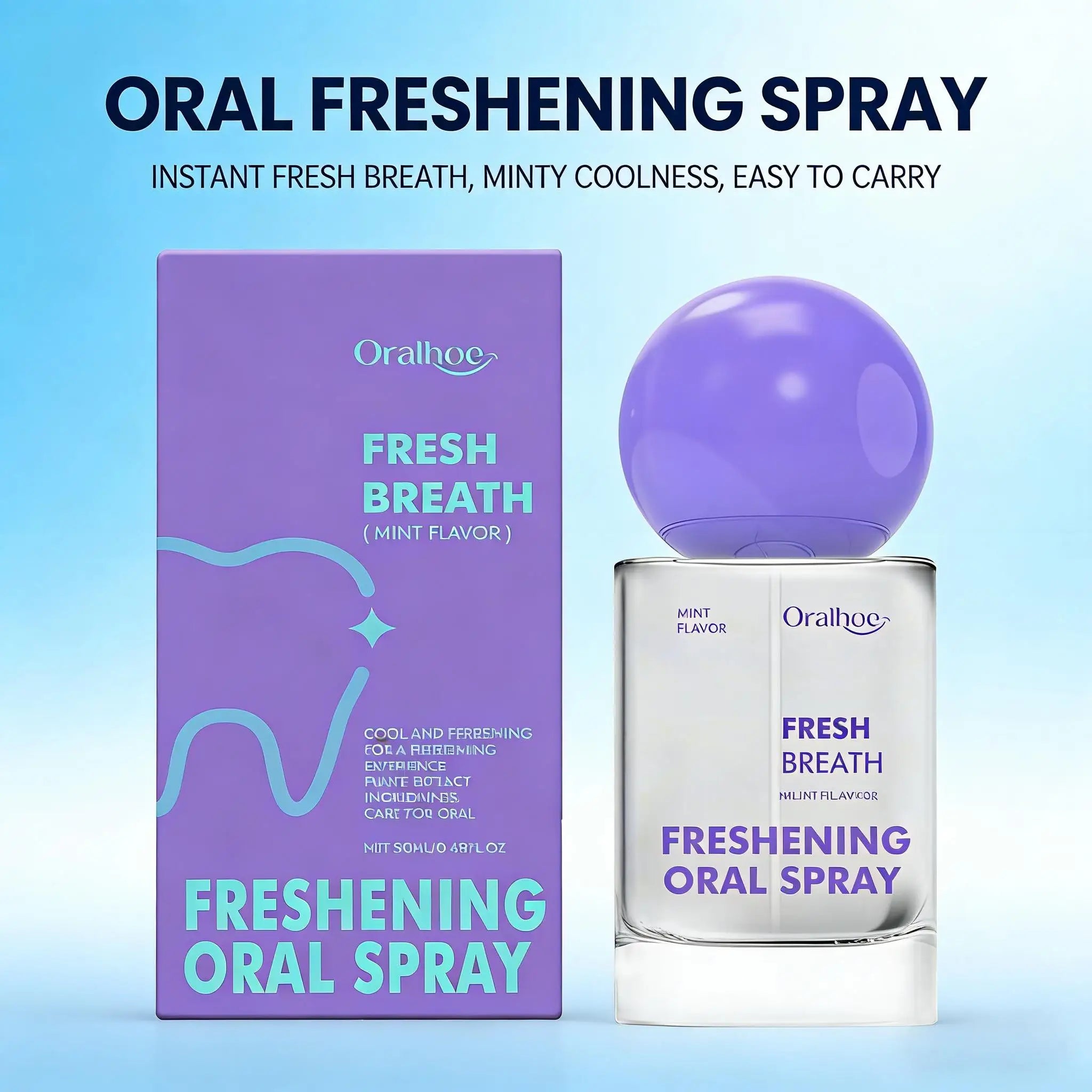 Portable Breath Freshener Spray Mint Flavor Teeth Cleaning Long-Lasting Freshening Bad Odor Removal Oral Care Product for Adults Qme