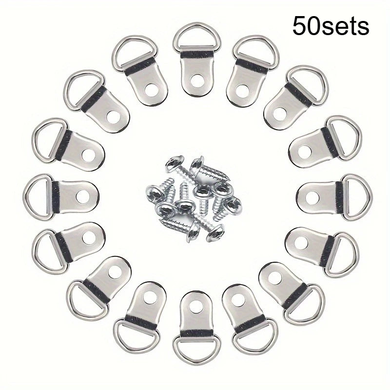 D Ring Picture Hanging Hooks With Screw,Metal D Shape Frame Hanging Hardware For Photo Frame Canva Painting Wall Mount Hanging ﻿ Qme 50sets