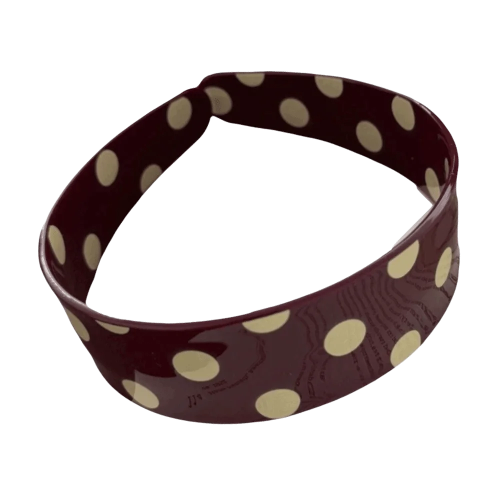 Vintage Retro Acetate Plate Headband Sweet Non-slip Polka Dot Hair Qme Dark Red