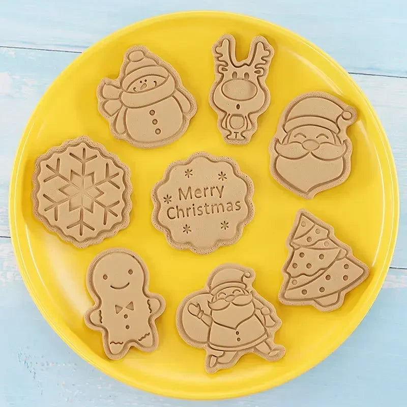 8 Pcs/Set DIY Christmas Biscuit Mould Plastic Cookie Cutter Cartoon Baking Mould Cookie Decorating Tools Baking Tools Qme