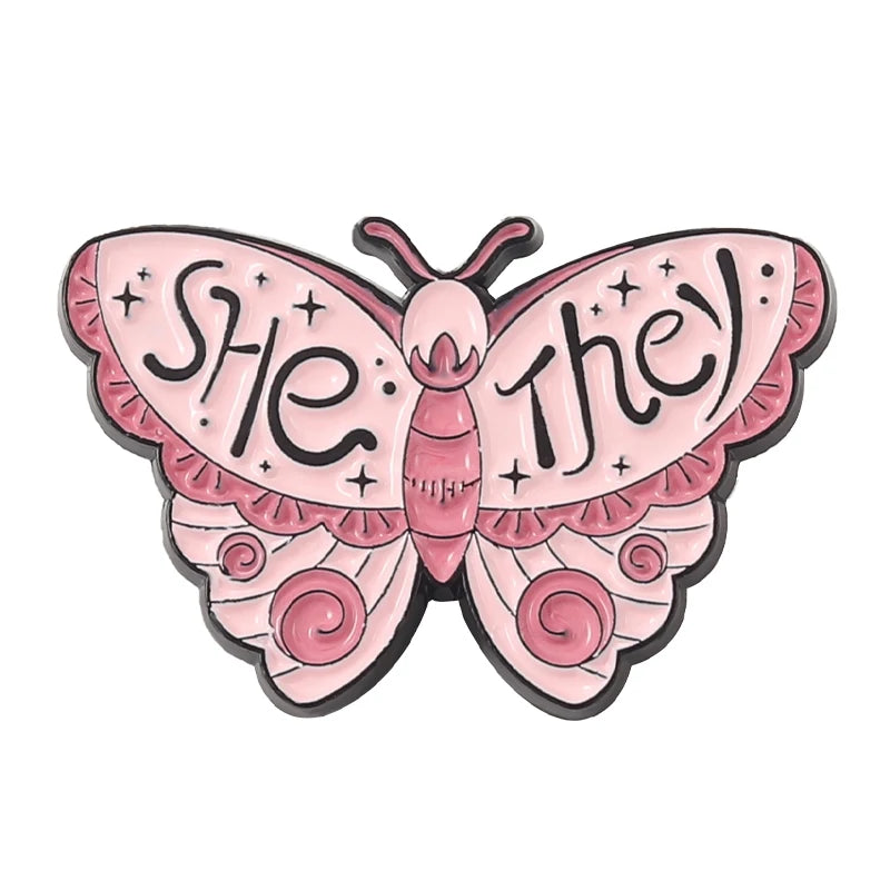 My Pronouns Enamel Pins Cats Butterfly He Him She Her They Them Brooches Lapel Metal Badges Fashion Jewelry Gifts Drop Shipping Qme style 24