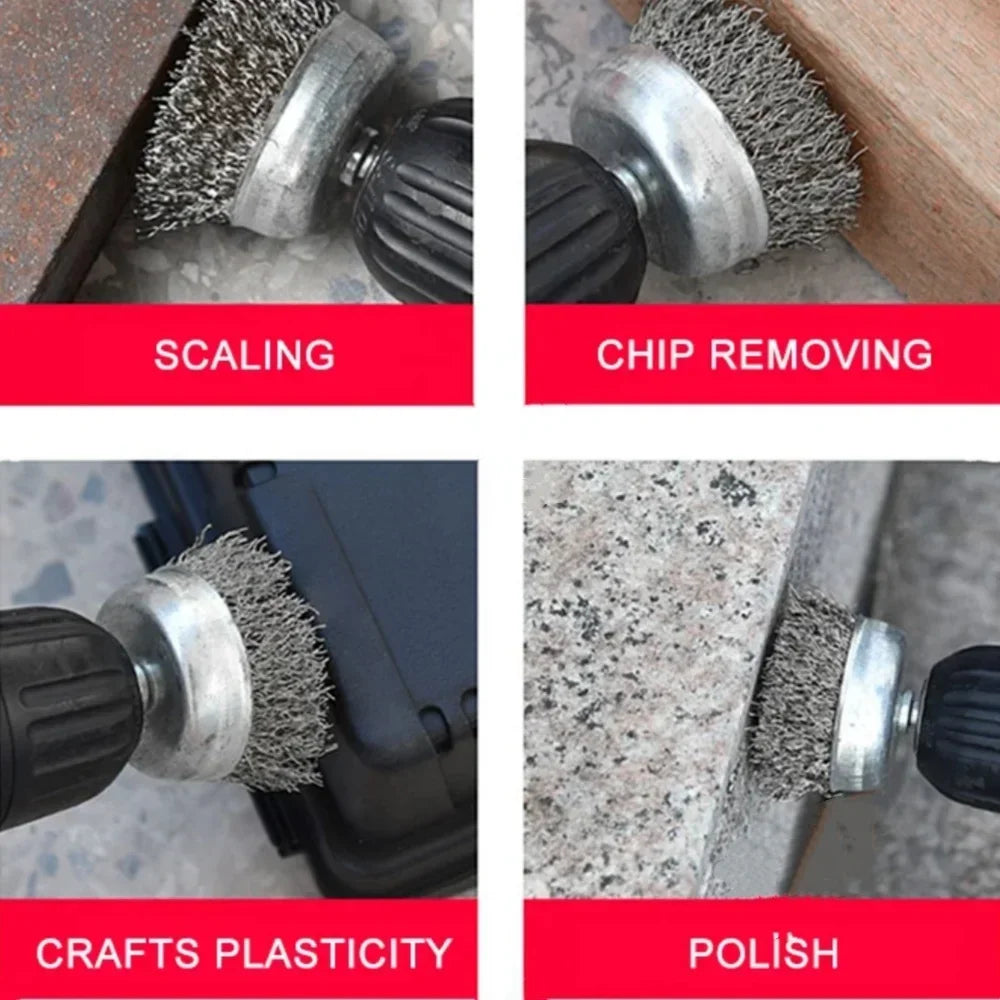 9pcs/3pcs Wire Brush Wheel Cup Brush Set Black Silk 6.35mm Hexagonal Rod Brush for Grinder Abrasive Tool Rust Removal Polishing Qme