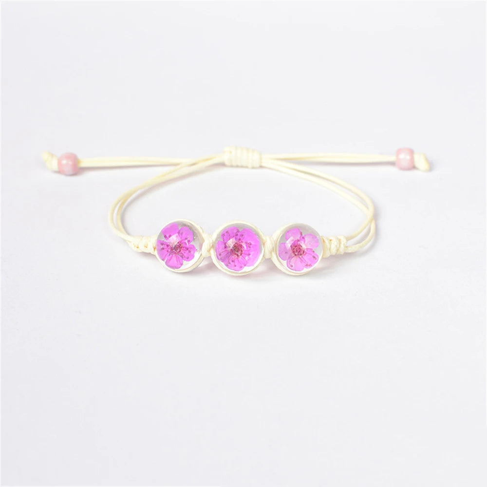 b22 Glass Ball Dried Cherry Blossoms Hand-made Dried Flower Charm Bracelets Multiple options Gifts Natural Flower Weave Jewelry Qme Peach Red