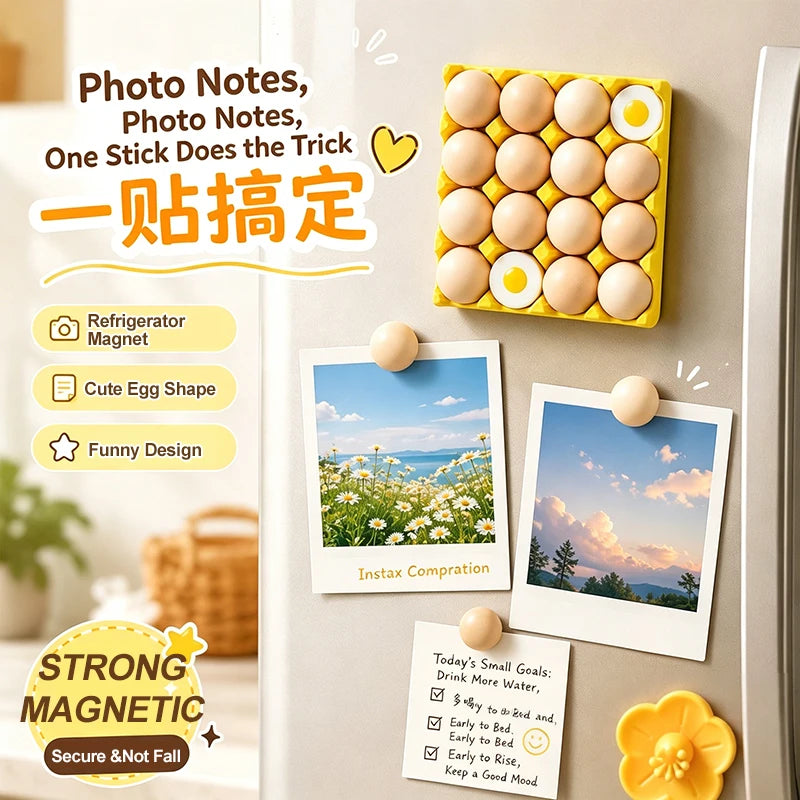 Funny Egg Tray Refrigerator Magnets, Cute Mini Egg Fridge Magnet Set For Photo & Note Holder, 16Pcs Egg (14 Full + 2 Half Eggs) Qme