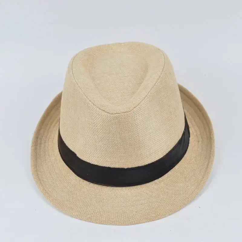Fashionable British Jazz Hat Solid Linen Gentleman's Casual Denim Qme Beige