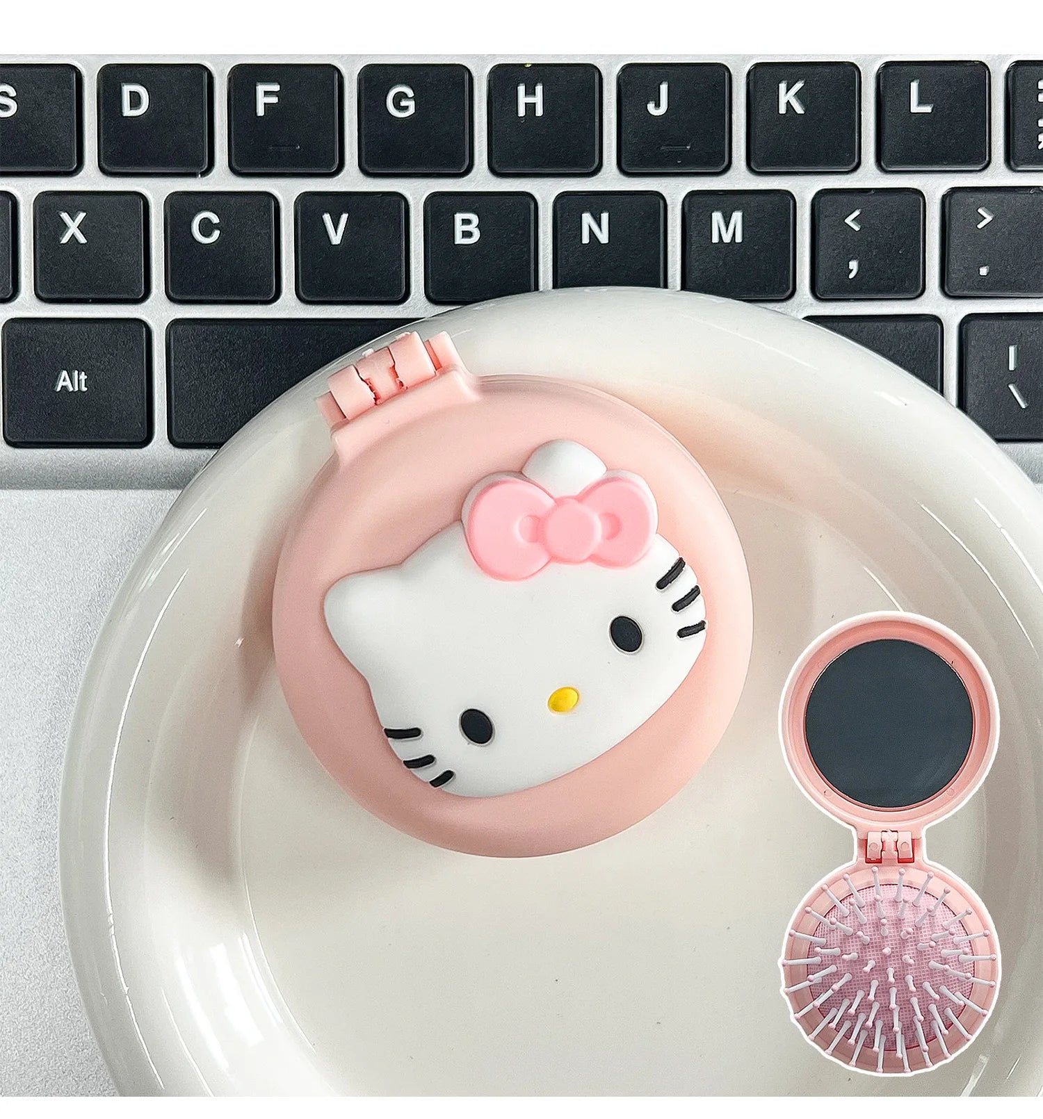Cute Hello Kitty Black Air-cushion Comb 2-in-1 Mini Mirror Qme 2
