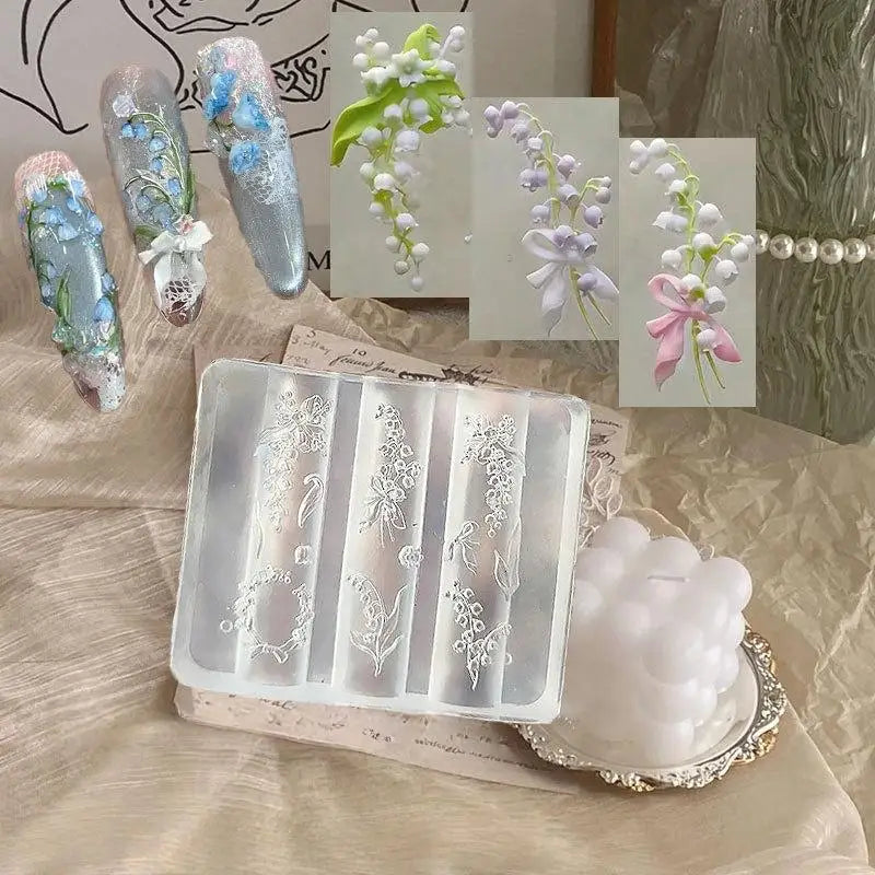Lily Valley 3D Silicone Nail Mold Flower Nails Art Carving Template Qme