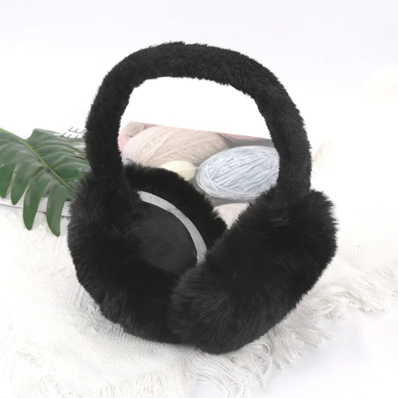 New Autumn Winter Soft Earmuffs Women Men Ear Keep Warmer Plush Solid Color Adjustable Foldable Ear Protection Muffs Earflap Qme black
