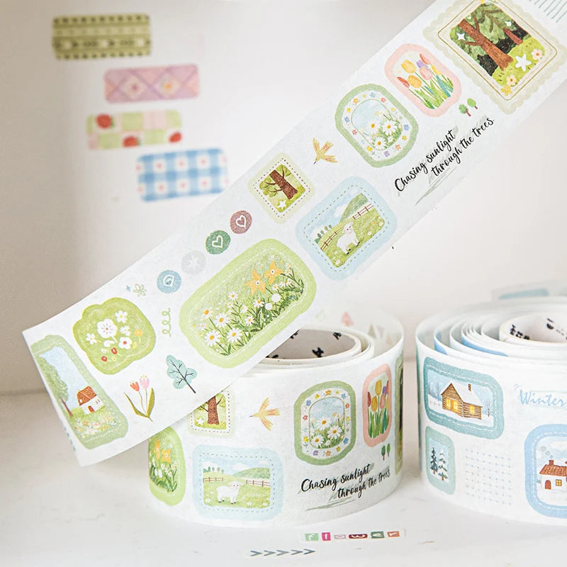 Fresh & Healing Washi Tape, High-Value Stationery & Unique Gift, Ideal for Journal Borders & Background Decor Qme