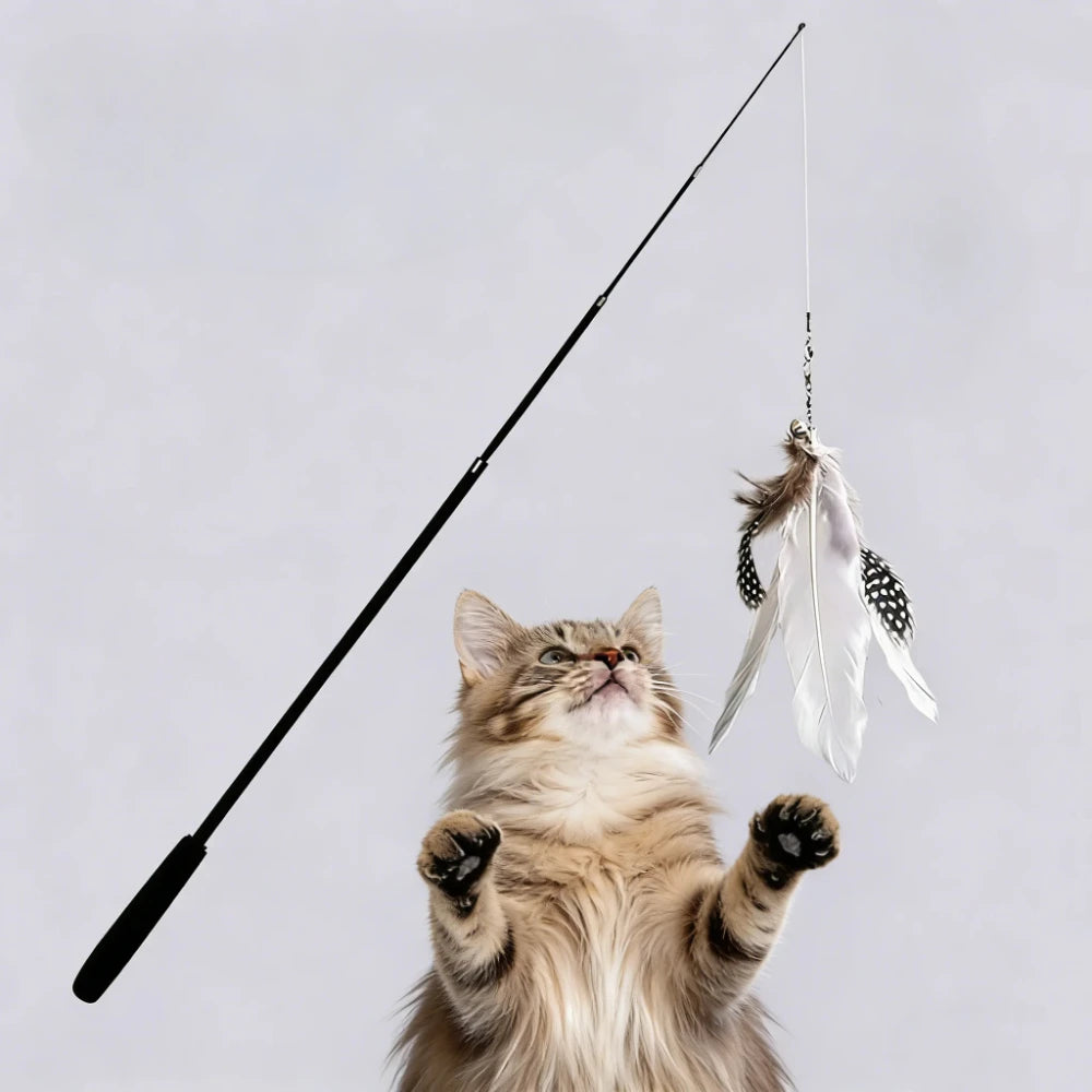 Durable 1.8M 4-Section Telescopic Cat Teaser Wand Catnip Interactive Fishing Rod Toy for Kitten Pet Plaything Qme