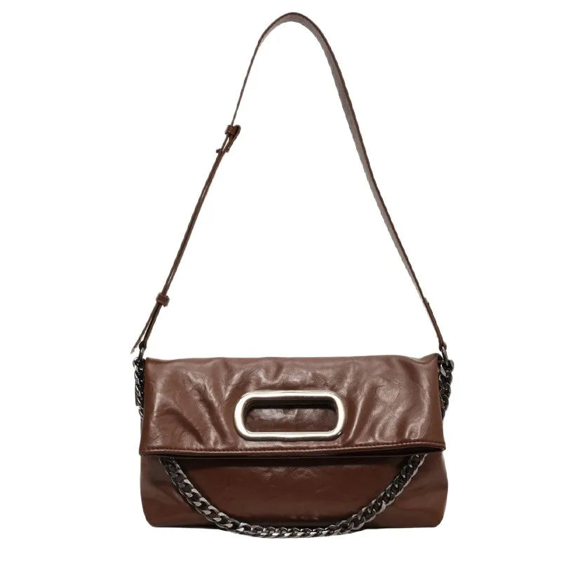 Large Capacity Commuter Tote Bag Women Vintage Chic Summer Shoulder Qme Brown