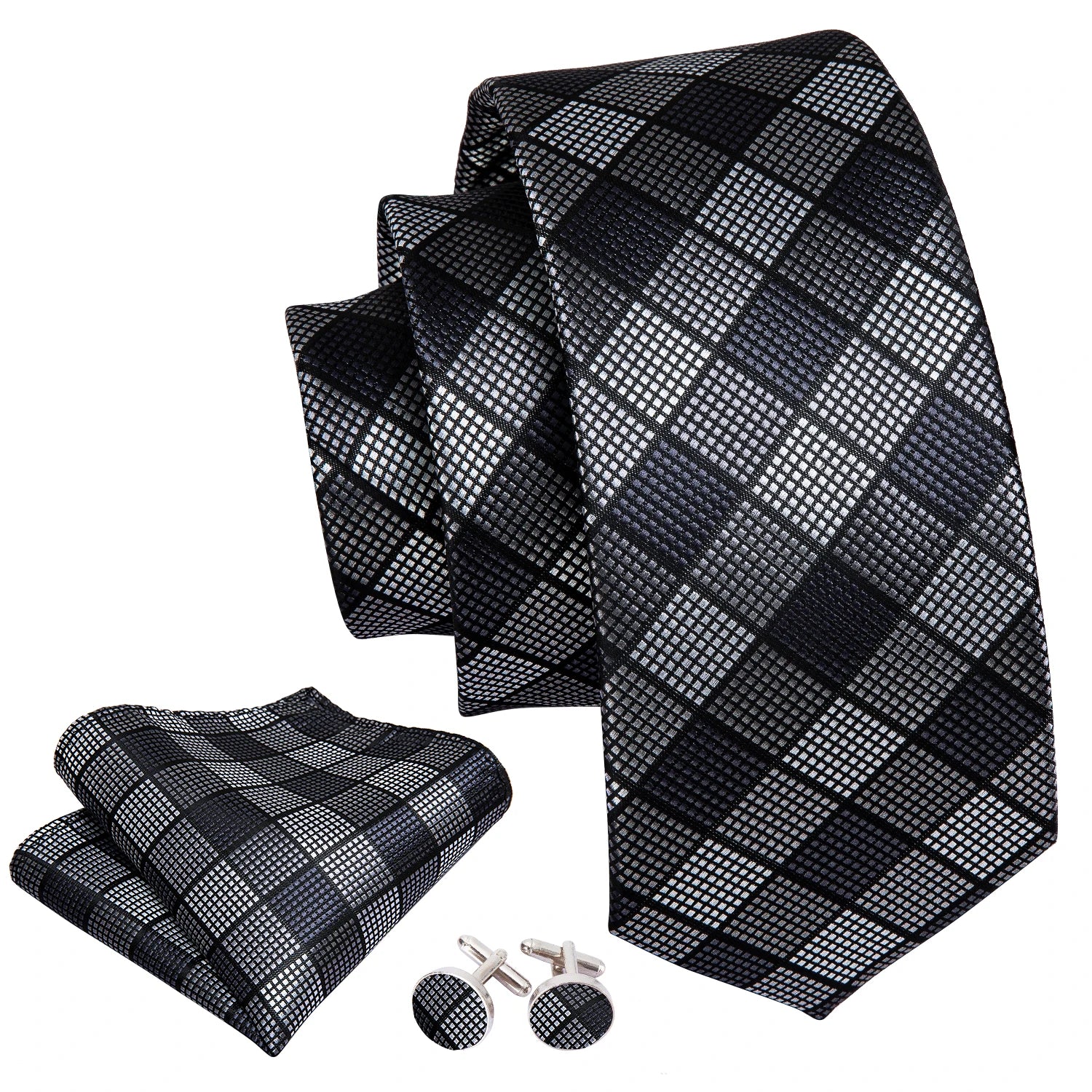 Hi-tie Grey Pink Red Plaids Geometric Tie Men Hanky Cufflink Fashion Qme