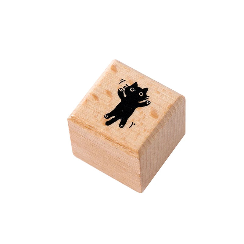 Cute Little Black Cat Decoration Stamp Retro Wooden Rubber Stamps for Scrapbooking Stationery DIY Decorative Craft Standard Seal Qme B