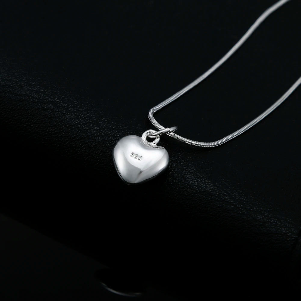 Cute 925 Sterling Silver Jewelry Classic Lovely Heart Pendant with Snake Bone Chain Necklace for Women Party Anniversary Gift Qme