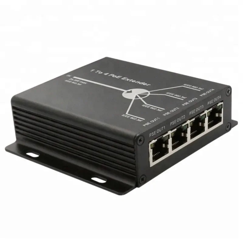 4 Port IEEE802.3at 25.5W PoE Extender / Repeater for IP camera Extend 120m transmission distance with 10/100M LAN ports Qme