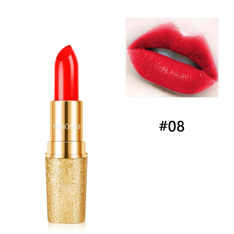 17 Colors Gold Tube Lipstick Moisturizing Velvet Matte Bullet Qme 08